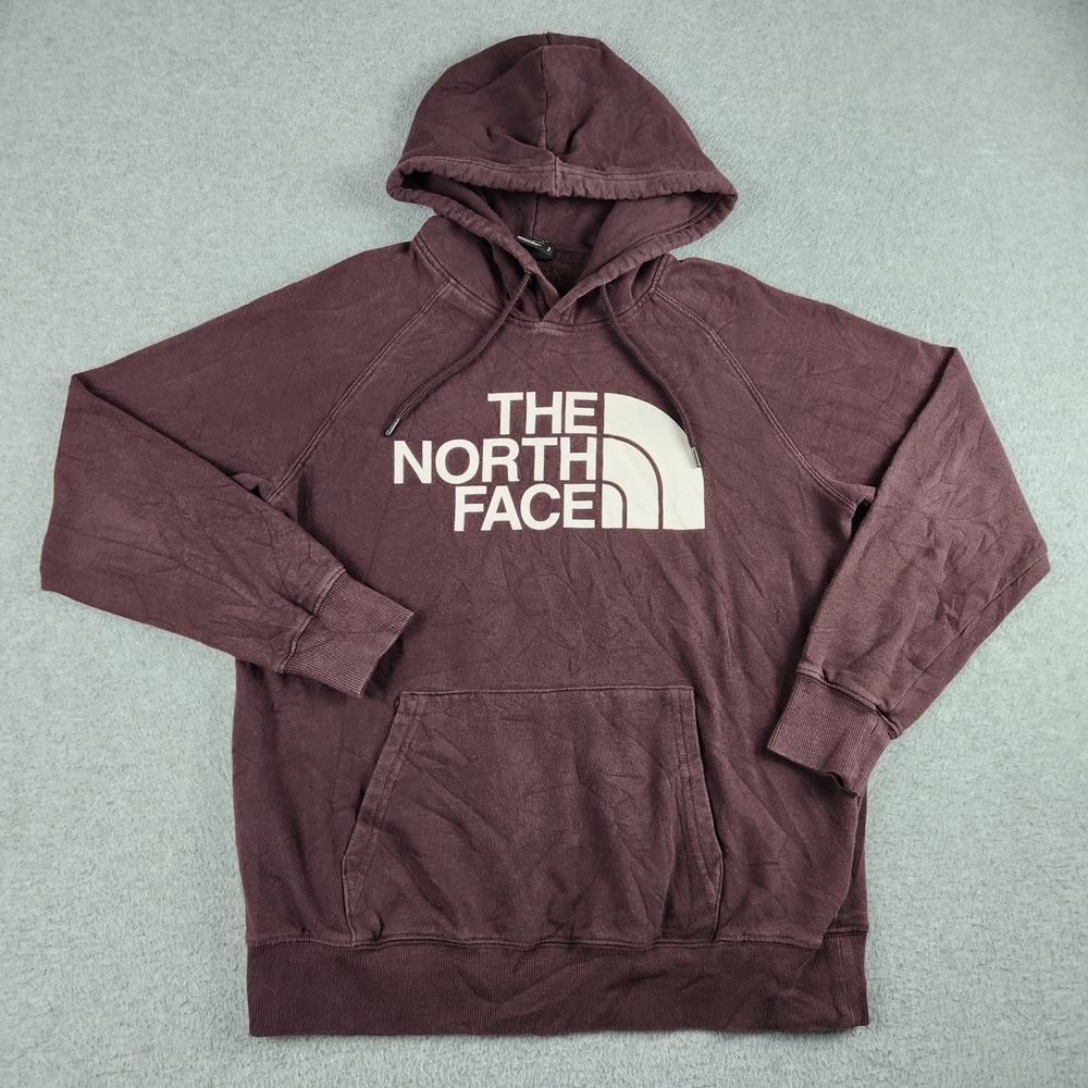 The North Face Hoodie Womens Small Burgundy Half Dome Logo Fleece Lined Pullover